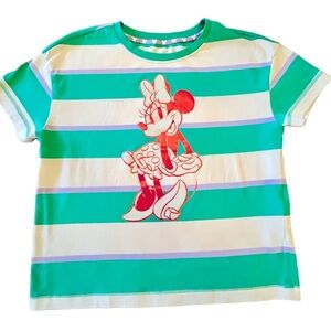 Disney Store Minnie Mouse Green and White Striped Tee Girls Large